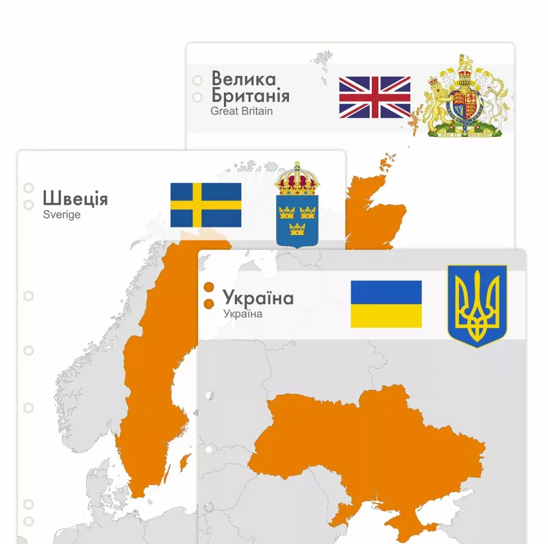 Interleaves sheets for Europe coin album. Countries