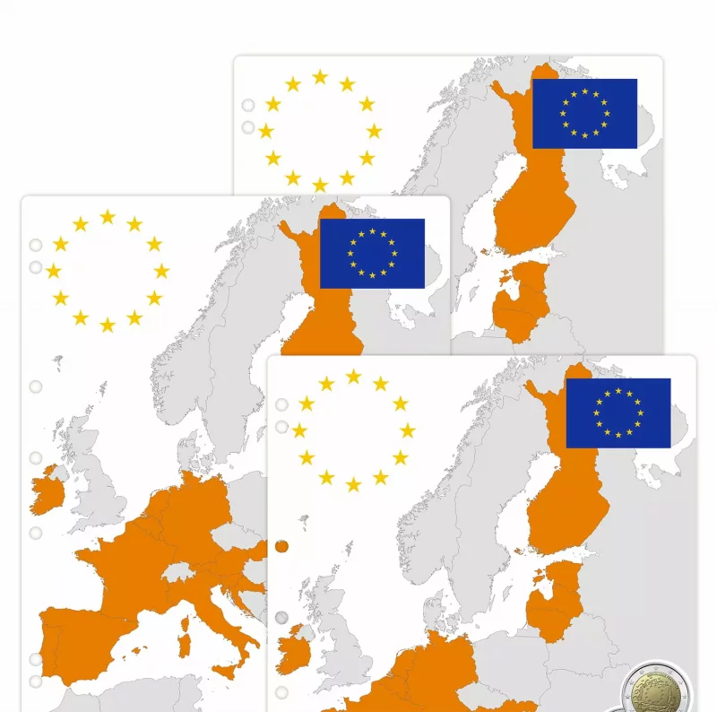 Interleaves sheets for European Union coin album. Universal