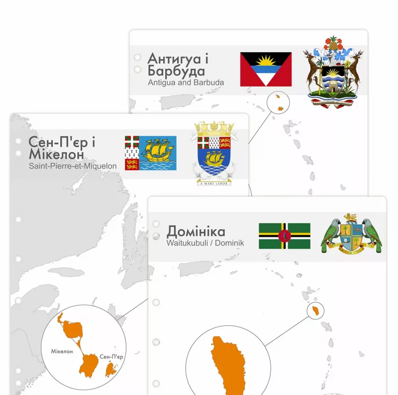 Interleaves sheets for North America coin album. Island Countries